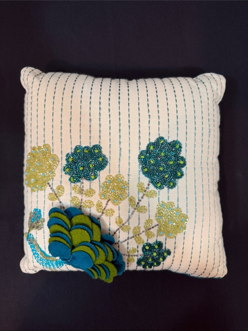 Pier 1 Imports Vintage Beaded Peacock Throw Pillow